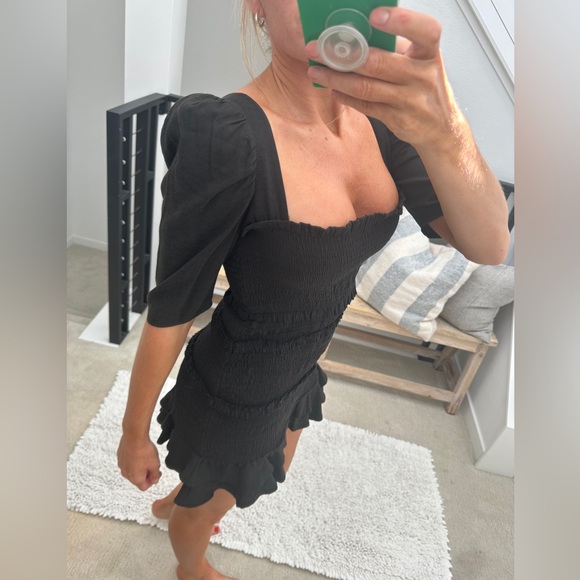 Favlux Black Puff Sleeve Square Neck Mini Dress | Size L - Picture 5 of 13